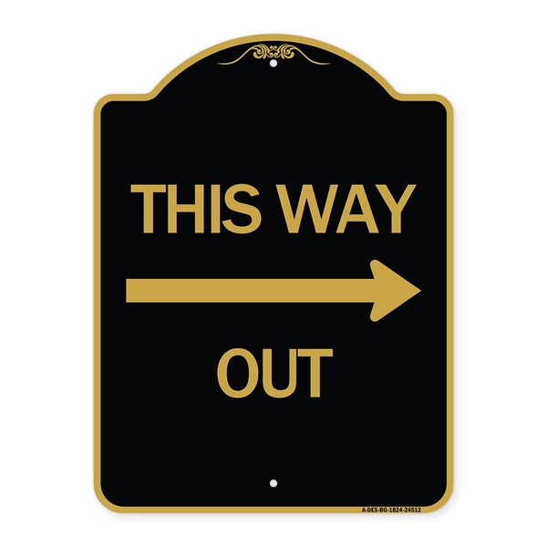 Signmission Designer Series This Way Out Right Arrow, Black & Gold Aluminum Sign, 18" x 24", BG-1824-24512 A-DES-BG-1824-24512 - main